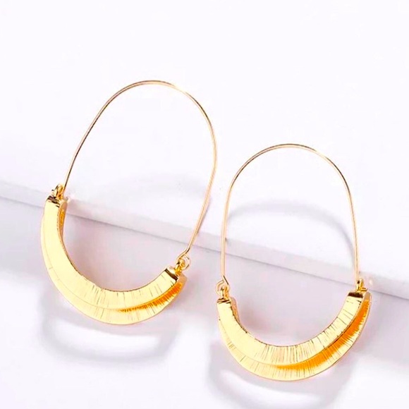 Anthropologie Jewelry - 🌈2/$30 New Anthro Myra Gold Ridged Crescent Hoops